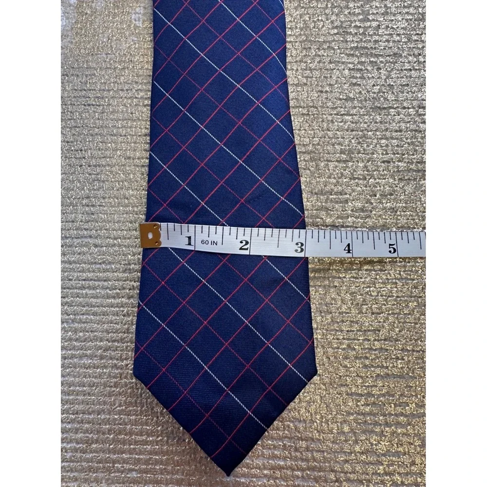 TOMMY HILFIGER Men's Navy Blue Red & White Silk Necktie Office Business Work